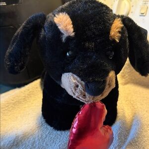 Plush Stuffed Animal Toy with Heart - Black and Tan Dog